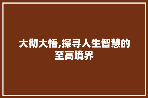 大彻大悟,探寻人生智慧的至高境界