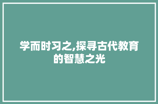 学而时习之,探寻古代教育的智慧之光