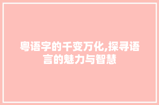 粤语字的千变万化,探寻语言的魅力与智慧
