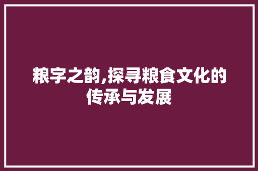 粮字之韵,探寻粮食文化的传承与发展 商业文案