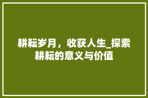 耕耘岁月，收获人生_探索耕耘的意义与价值