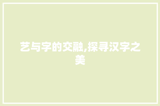 艺与字的交融,探寻汉字之美
