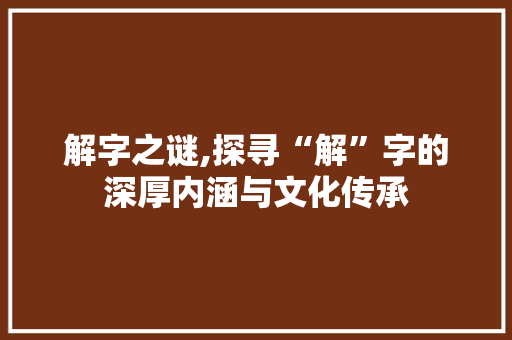 解字之谜,探寻“解”字的深厚内涵与文化传承 简历模板