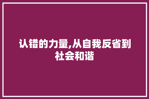 认错的力量,从自我反省到社会和谐