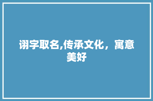 诩字取名,传承文化，寓意美好 写作技巧