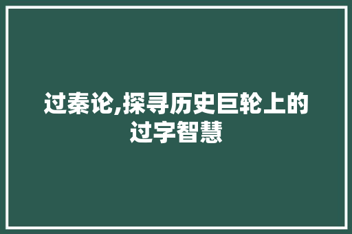 过秦论,探寻历史巨轮上的过字智慧 诗歌创作