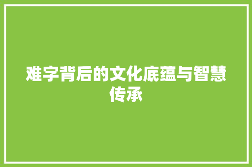 难字背后的文化底蕴与智慧传承