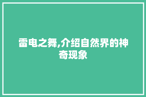 雷电之舞,介绍自然界的神奇现象