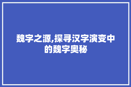 魏字之源,探寻汉字演变中的魏字奥秘