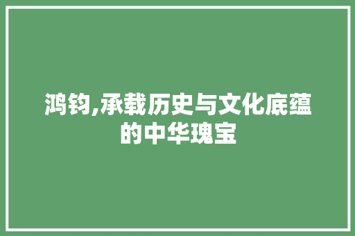 鸿钧,承载历史与文化底蕴的中华瑰宝