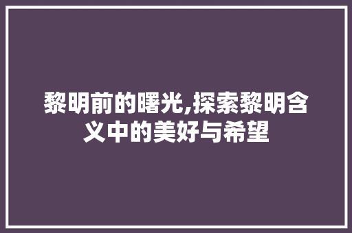 黎明前的曙光,探索黎明含义中的美好与希望