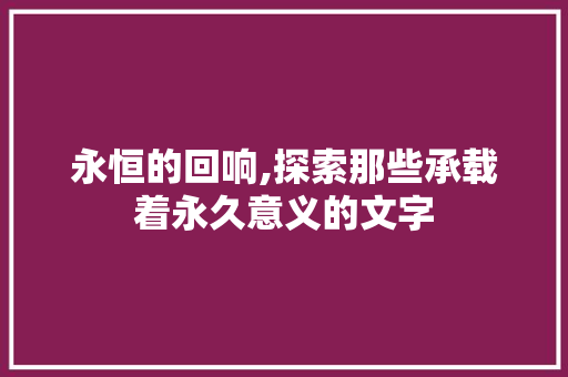永恒的回响,探索那些承载着永久意义的文字