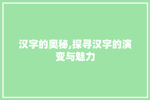 汉字的奥秘,探寻汉字的演变与魅力 写作技巧