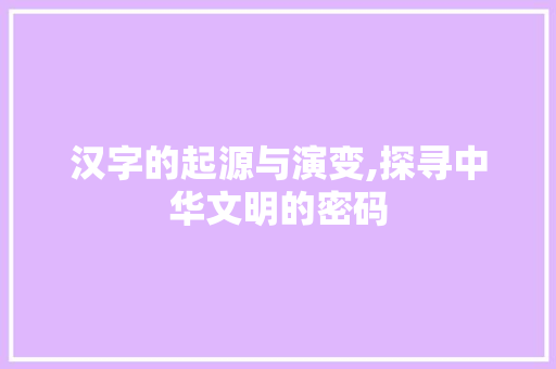 汉字的起源与演变,探寻中华文明的密码