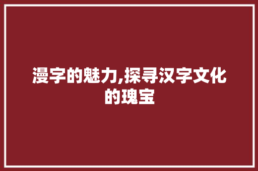 漫字的魅力,探寻汉字文化的瑰宝 报告写作
