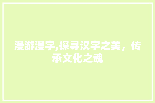 漫游漫字,探寻汉字之美，传承文化之魂