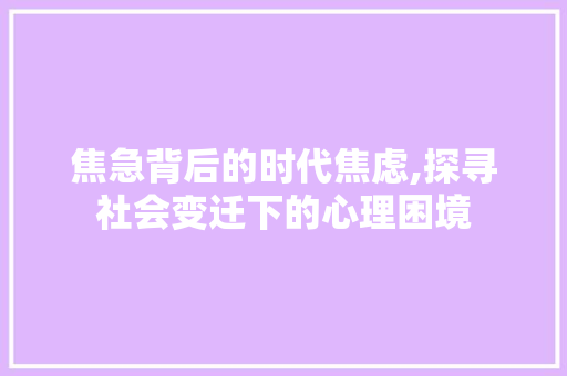 焦急背后的时代焦虑,探寻社会变迁下的心理困境 范文赏析