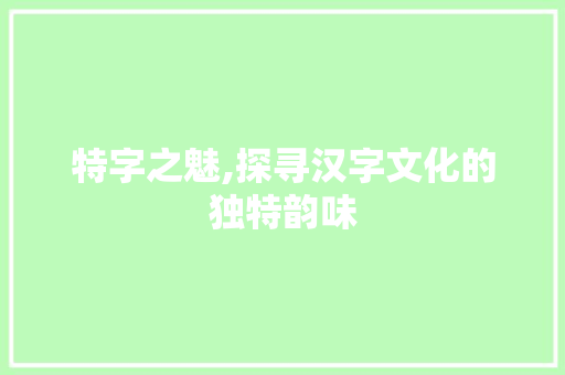 特字之魅,探寻汉字文化的独特韵味