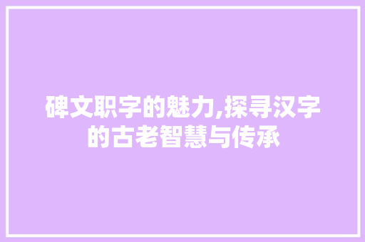 碑文职字的魅力,探寻汉字的古老智慧与传承 商业文案