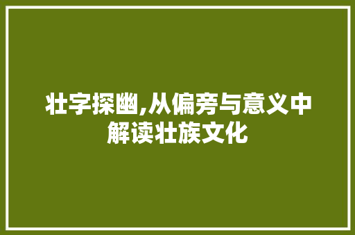 壮字探幽,从偏旁与意义中解读壮族文化