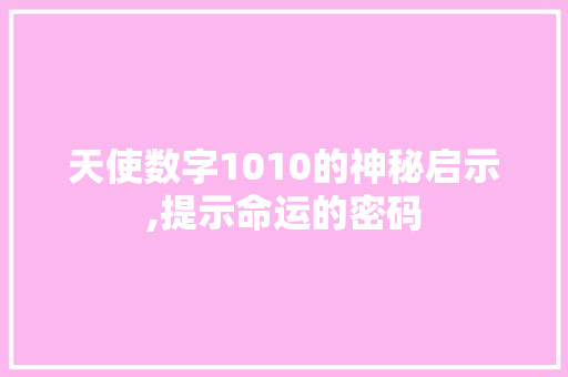 天使数字1010的神秘启示,提示命运的密码