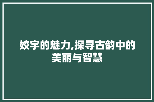 姣字的魅力,探寻古韵中的美丽与智慧