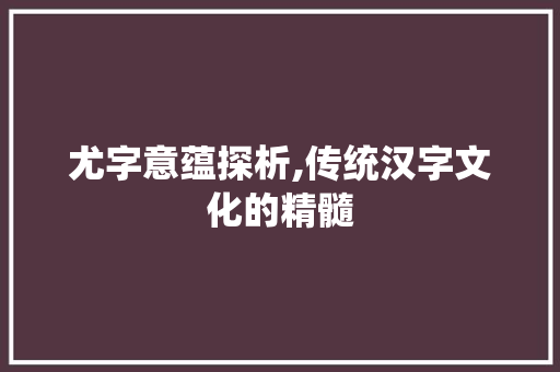 尤字意蕴探析,传统汉字文化的精髓
