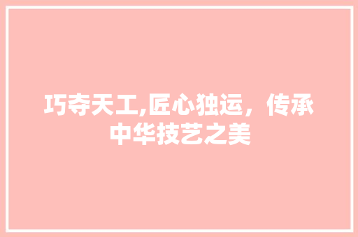 巧夺天工,匠心独运，传承中华技艺之美