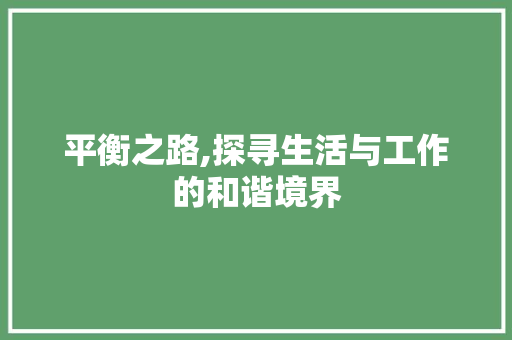 平衡之路,探寻生活与工作的和谐境界