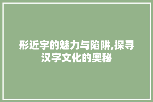 形近字的魅力与陷阱,探寻汉字文化的奥秘 范文赏析