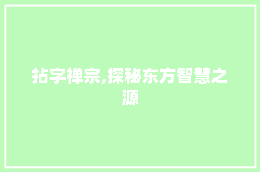 拈字禅宗,探秘东方智慧之源