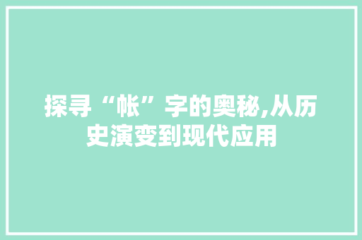 探寻“帐”字的奥秘,从历史演变到现代应用 写作技巧