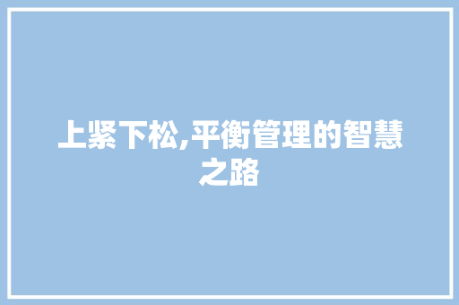 上紧下松,平衡管理的智慧之路