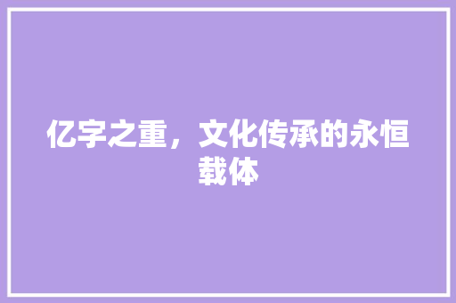 亿字之重，文化传承的永恒载体
