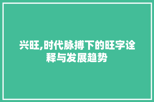兴旺,时代脉搏下的旺字诠释与发展趋势