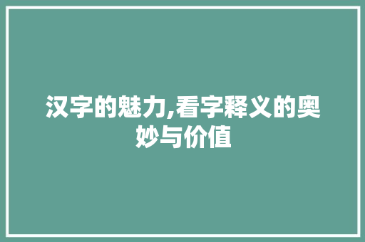 汉字的魅力,看字释义的奥妙与价值