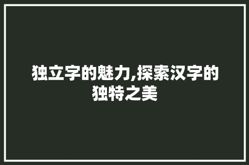 独立字的魅力,探索汉字的独特之美