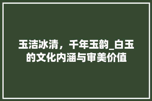 玉洁冰清，千年玉韵_白玉的文化内涵与审美价值