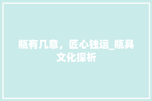 瓶有几意，匠心独运_瓶具文化探析 报告写作