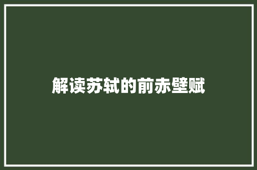 解读苏轼的前赤壁赋 范文赏析