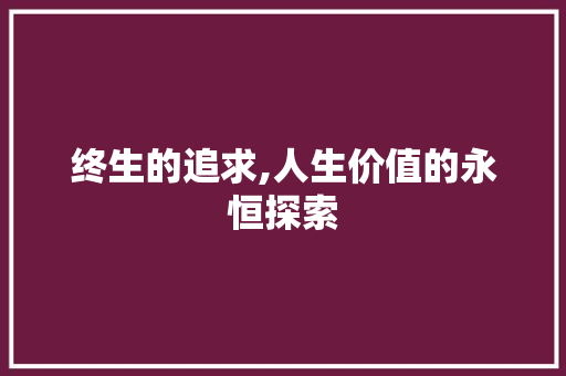 终生的追求,人生价值的永恒探索
