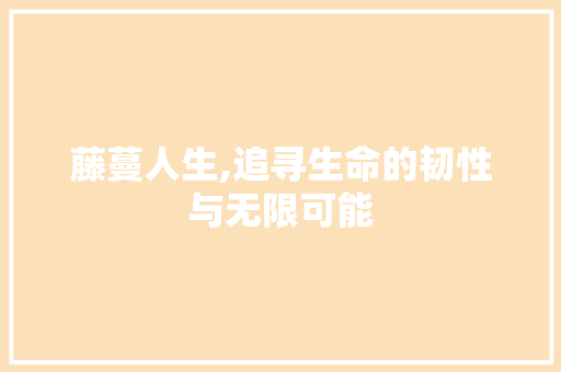 藤蔓人生,追寻生命的韧性与无限可能