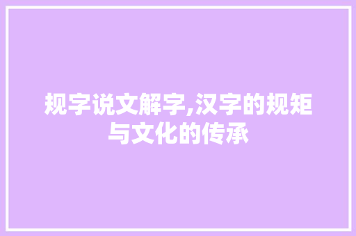 规字说文解字,汉字的规矩与文化的传承 词汇积累