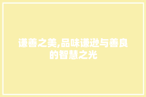 谦善之美,品味谦逊与善良的智慧之光