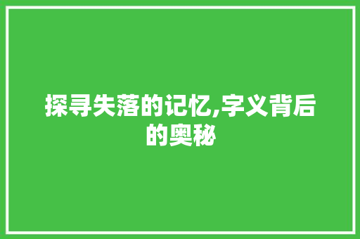 探寻失落的记忆,字义背后的奥秘 简历模板