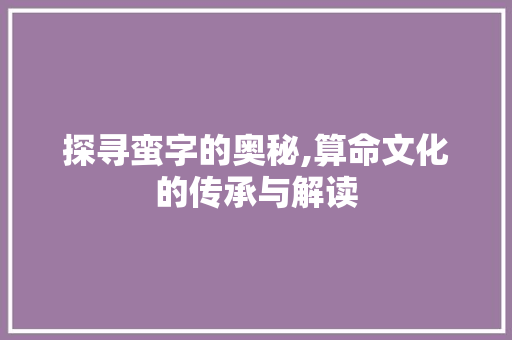 探寻蛮字的奥秘,算命文化的传承与解读