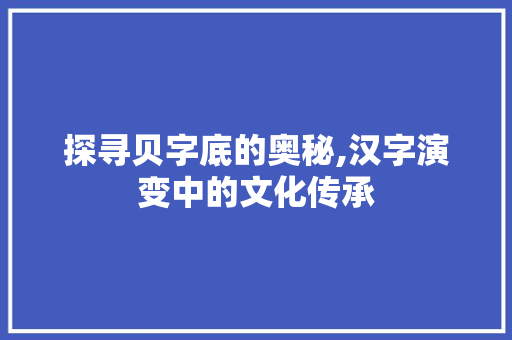 探寻贝字底的奥秘,汉字演变中的文化传承