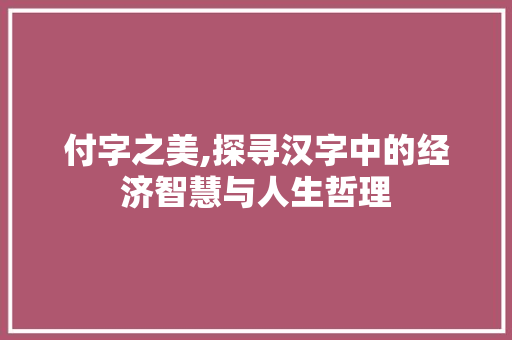 付字之美,探寻汉字中的经济智慧与人生哲理 报告写作
