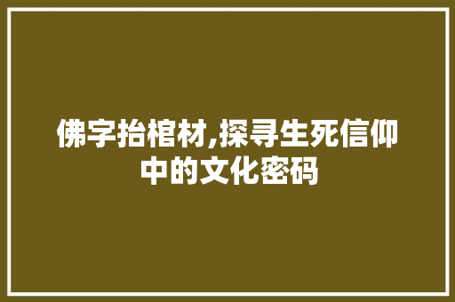 佛字抬棺材,探寻生死信仰中的文化密码