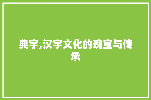 典字,汉字文化的瑰宝与传承 写作技巧